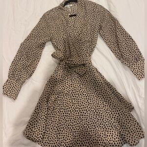 NWT She + Sky - Beige and Black Printed Wrap Dress - size Medium